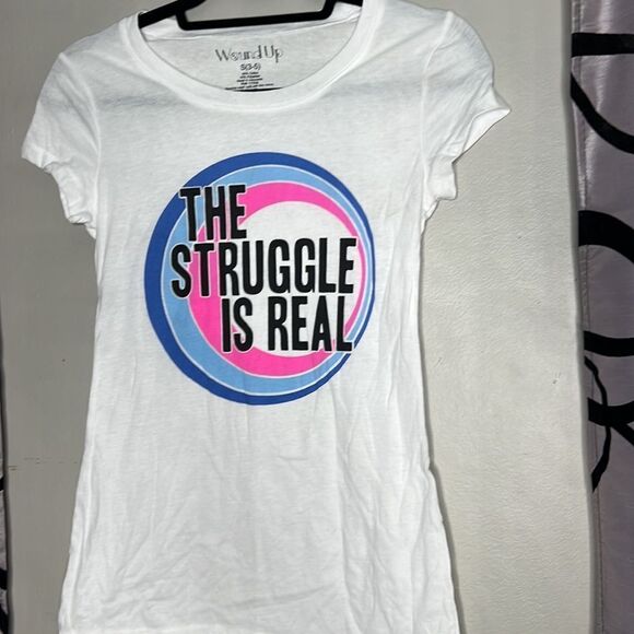 The Struggle Is Real Womens Graphic Short Sleeve T-Shirt, White Size Small 3-5 - Picture 4 of 6